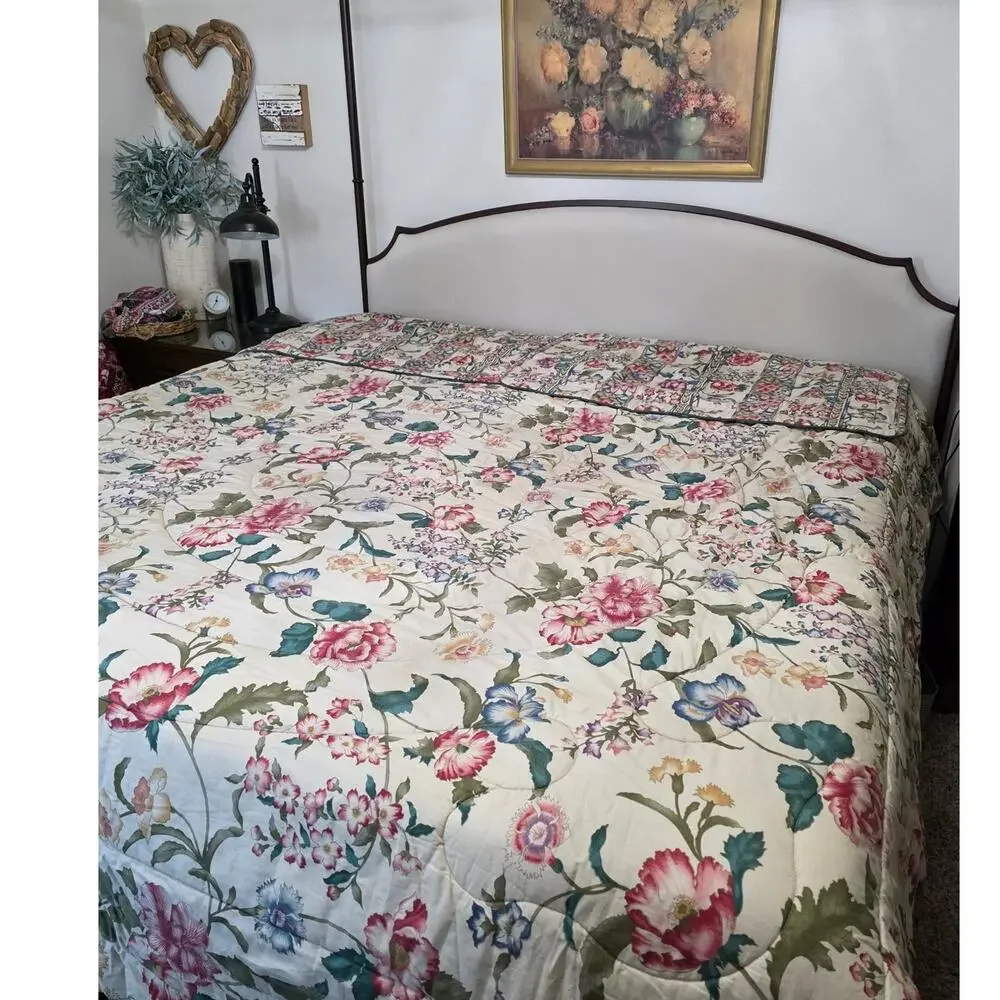 VTG Croscill Floral Chintz Reversible King Comforter & 2 Shams Cottagecore READ